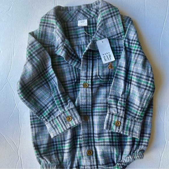 Gap Baby Long Sleeve Blue Plaid Bodysuit Size 12 - 18 Months NWT - Picture 6 of 7